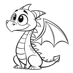 Naklejka premium Cute dragon sitting, black outline, monochrome vector.