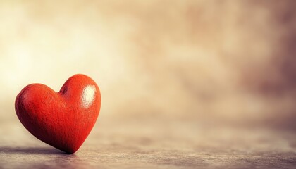 Fototapeta premium Romantic Red Wooden Heart on Soft Background Valentine s Day Love Concept