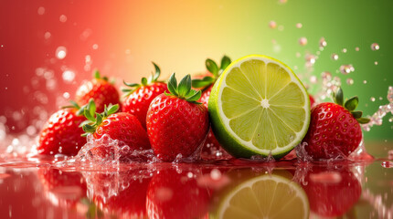 Juicy Strawberries and Fresh Lime Splash &ndash; Vibrant Citrus and Berry Concept