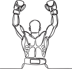 Boxer Triumph Line Drawing – Vector Art with Arms Raised on White