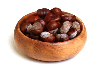 bowl of chestnuts on white background