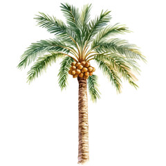Date Palm Tree with Fruit | Elegant Watercolor Botanical Design.  
