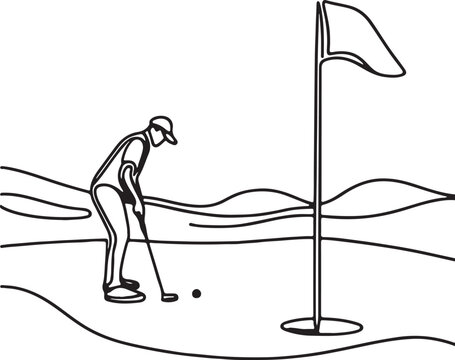 golf player putting ball, black and white clip art preview