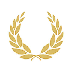 Shiny gold wreath award badge on white background