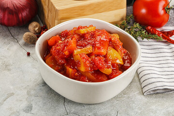 Homemade Lecho with tomato and paprika