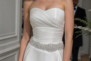 Strapless wedding dress with jewelry waistband