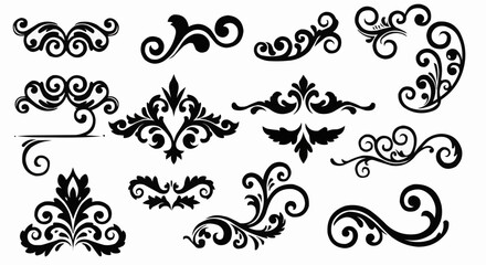 Decorative swirl and spiral vector silhouette set, perfect swirl for graphic design . Elegant shapes add a stylish touch to invitations , logos , tattoos , and art projects
