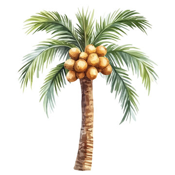 Doum Palm with Fruit | Unique Watercolor Botanical Illustration.  
