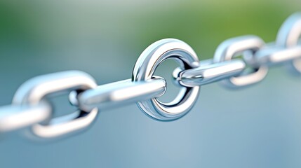 Fototapeta premium Close-up of interconnected metal chain links; blurred background