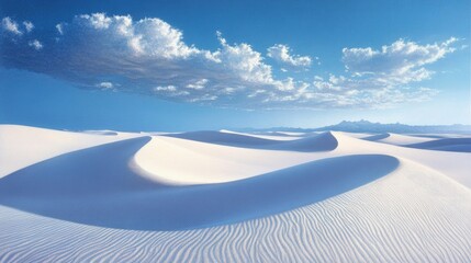 Serene White Sand Dunes Landscape Under a Clear Blue Sky with Clouds on a sunny day