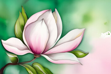 Obraz premium Magnolia and green leaves on a beautiful painting