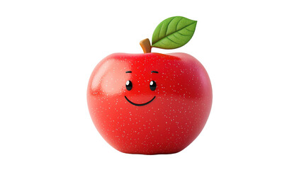  Cute red apple with a smiling face and green leaf symbolizing freshness and playfulness isolated on transparent background