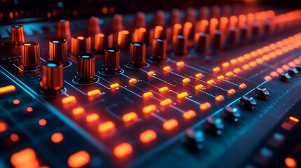 Obraz premium Studio Mixer Controls, Audio Production, Night