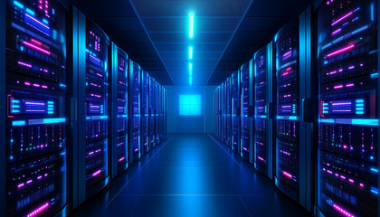 Obraz premium center server room with racks IT technology