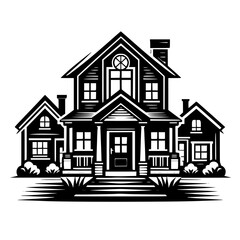 Classic Family Home: A Black and White Architectural Illustration of a Dream House