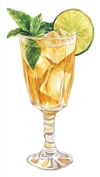 watercolor cocktail with lime and mint clip art preview