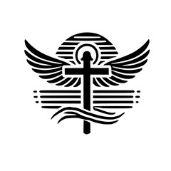 Majestic winged cross emblem design, symbolizing faith, hope, and religious devotion. Perfect for spiritual and religious themed projects.