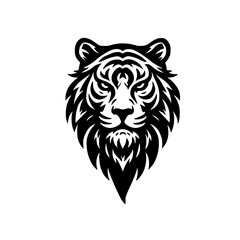 Majestic Tiger Head: Black and White Vector Illustration of a Powerful Feline