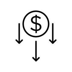 Cost reduction icon black and white vector sign