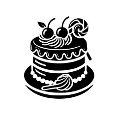 A delectable chocolate cake adorned with cherries and lollipops, a delightful dessert for any celebration. This image is perfect for food blogs, bakeries, and anyone with a sweet tooth.