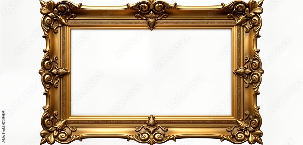Poster ornate gold frame isolated on white background. decorative frame with intricate details. elegant des
