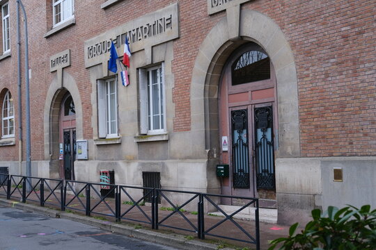The facade of the Lamartine school. Gentilly, France - January 16, 2025.