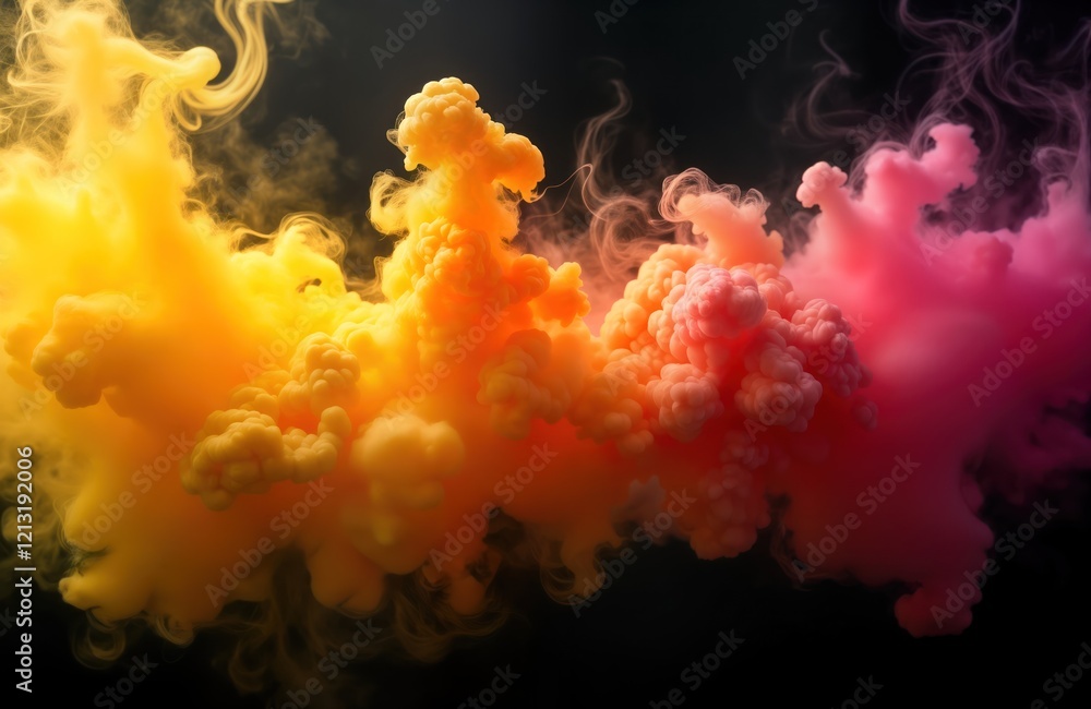 Aufkleber abstract pattern of yellow, pink smoke vapor in motion on black background. colorful shapes, swirls 