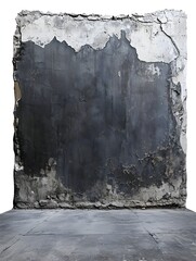 Cracked Concrete Wall with Rugged Edges and Debris Isolated on White Background