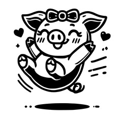 Adorable Happy Pig Cartoon Illustration - Cute Kawaii Animal Drawing