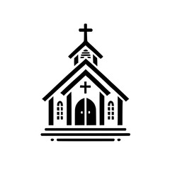 Simple Church Illustration: Black and White Minimalist Church Design. Perfect for religious websites, social media, or print media.