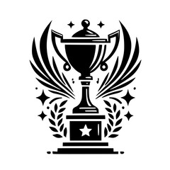 Champion's Trophy: A Black and White Illustration of a Winner's Cup, Symbolizing Victory, Achievement, and Success in Competitions and Sports.