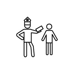 Police officer giving fine icon black and white vector sign