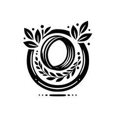 Elegant Monogram Design: Black and White Floral Circle Logo. Perfect for branding, invitations, and more. Minimalist vector graphic with leaves and circle pattern.