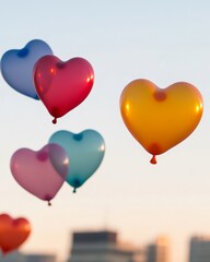 Fototapeta premium Balloons with hearts symbolizing love and affection drifting in the sky.