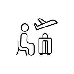 Traveler sitting in the airport lounge icon black and white vector sign