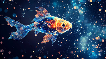 Glowing pisces constellation in a starry night sky a cosmic digital art representation. Celestial Reef. Illustration