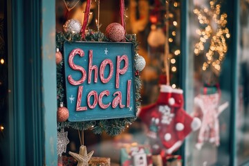 Festive Shop Local Sign, Christmas Window Display