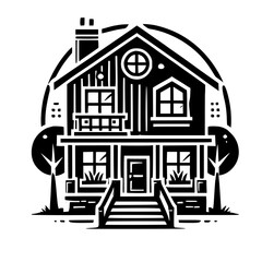 Fototapeta premium Monochrome House Illustration: Modern Home Design, Black and White Graphic, Minimalist Architecture