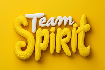 Team spirit concept depicted in vibrant yellow lettering with a playful design to promote camaraderie and enthusiasm in group activities