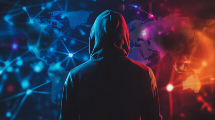 Hacker are planning to hack and attack networks and cyber security systems.team people innovation connection of line from nail node to node on map background , networking concept