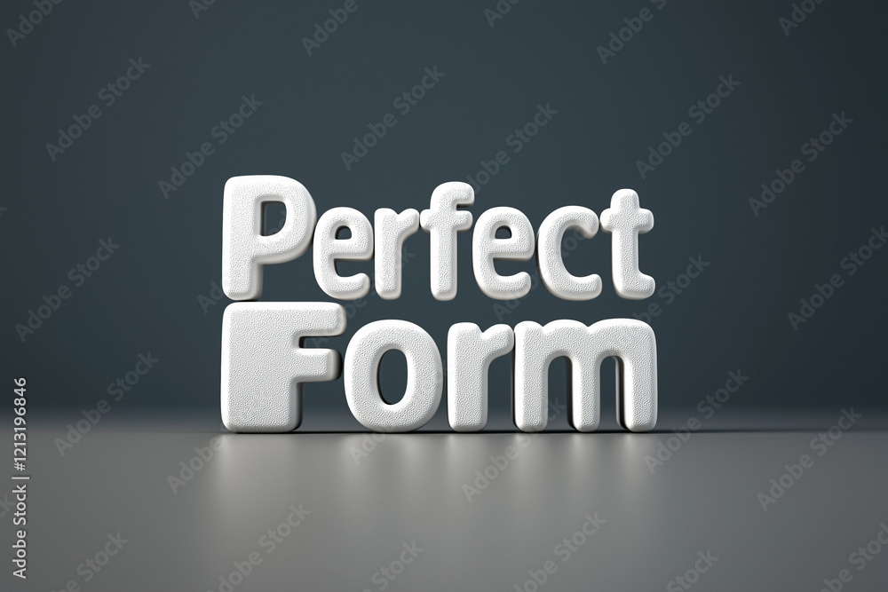 Poster creative display of the phrase perfect form emphasizing design and aesthetics in a modern context