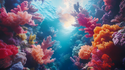 Vibrant cosmic coral reef in a celestial landscape. Celestial Reef. Illustration