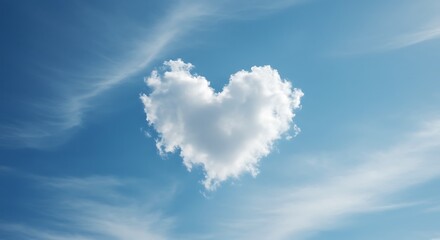 Heart-shaped fluffy cloud in a beautiful blue sky.  Nature's lovely weather.