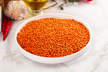 Raw red lentil for cooking