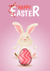 Happy Easter Bunny with Ribboned Egg red Illustration