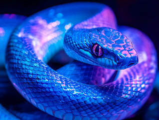 Obraz premium The snake coils in a moving pose, its scales sparkling