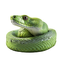 Close Up Of Green Snake Isolated On Transparent Background	