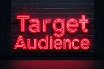 Obraz premium Bright neon sign featuring the words target audience on a dark background in an urban setting