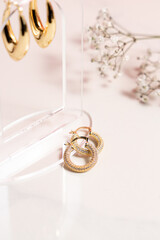 Close up of a gold earring