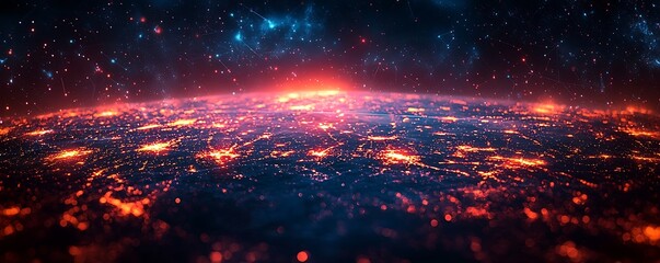 Abstract illustration global network connections, with interconnected nodes and edges.